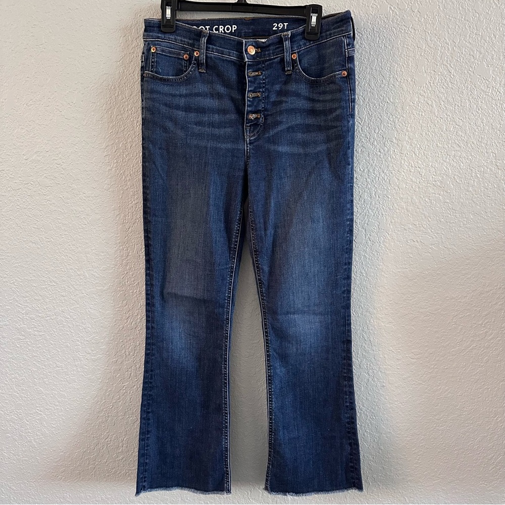 J.Crew Dark Wash Demi Boot Crop Jeans – Raw Hem, Bottom Fly, Size 29 Tall - Picture 2 of 7